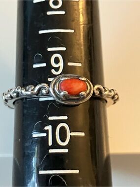 Sterling Silver Coral Accent Stackable Ring by Carolyn Pollack